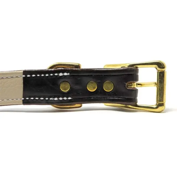 K-9 Komfort 1 Inch Dark Brown Latigo with Light Buffalo Liner Premium Deluxe Leather D Ring Collar