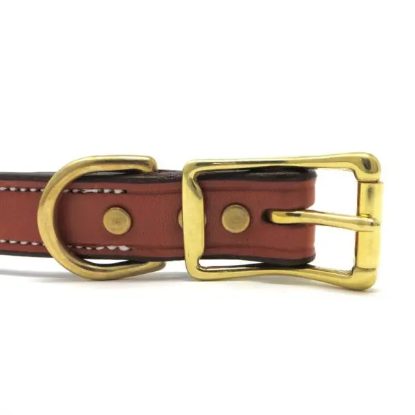 K-9 Komfort 1 Inch Tan Skirting with Burgundy Latigo Premium Deluxe Leather Center Ring Collar
