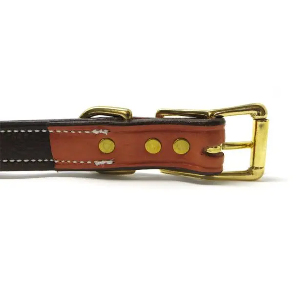 K-9 Komfort 1" Premium Deluxe Tan Skirting with Dark Buffalo Liner Leather D Ring Collar