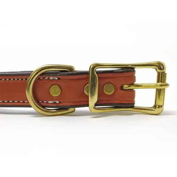 K-9 Komfort 1" Premium Deluxe Tan Skirting with Dark Buffalo Liner Leather D Ring Collar
