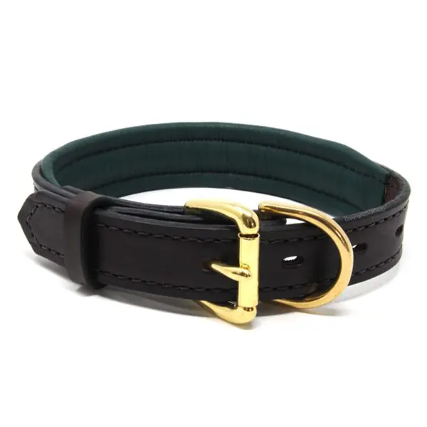 1 Inch Mahogany Hunter Green Padded Leather Collar