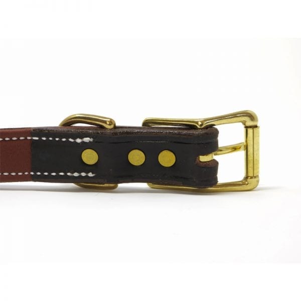 K-9 Komfort 1 Inch Dark Brown Latigo with Rust Cow Hide Premium Deluxe Leather D Ring Collar