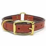 K-9 Komfort 1″ Premium Deluxe Tan Skirting with Burgundy Latigo Leather Center Ring Collar