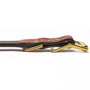 K-9 Komfort 1 Inch Tan Skirting with Burgundy Latigo Premium Deluxe Leather Center Ring Collar