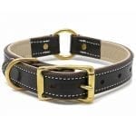 K-9 Komfort 1″ Premium Deluxe Dark Brown Latigo Leather with Light Buffalo Liner Center Ring Collar