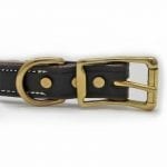 K-9 Komfort 1″ Premium Deluxe Dark Brown Latigo Leather with Light Buffalo Liner Center Ring Collar