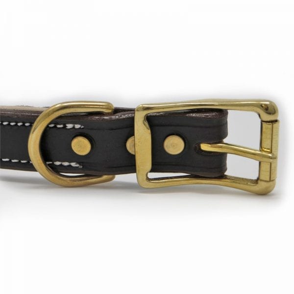 K-9 Komfort 1 Inch Dark Brown Latigo with Light Buffalo Liner Premium Deluxe Leather Center Ring Collar
