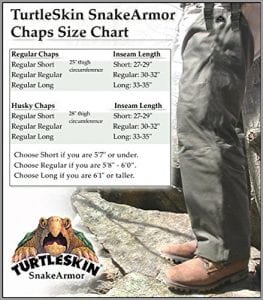 SnakeArmor Total Protection Snake Chaps Sizing
